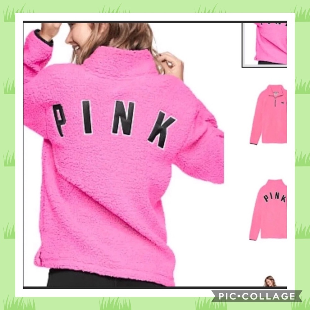 Vs pink boyfriend half zip Sherpa pullover pink XS - Picture 1 of 4